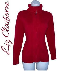 Liz Claiborne Red Full Zip Sweater cardigan Jacket - size PL